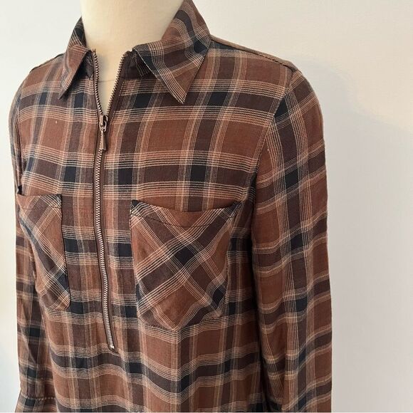 Soft Surroundings Dorset Drop Waist Flannel Midi Brown Plaid Dress Size Small - Picture 4 of 8
